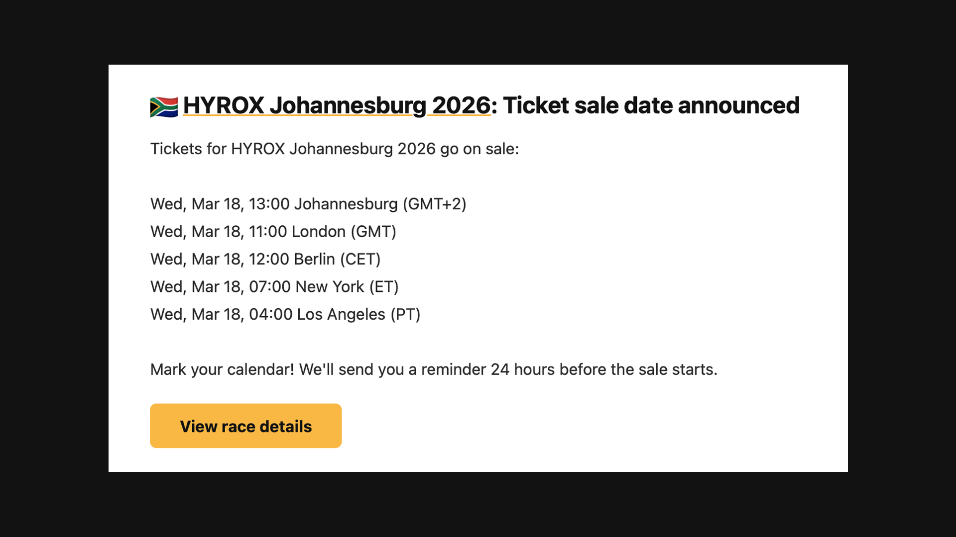 Never Miss a Beat: Introducing Race Email Alerts